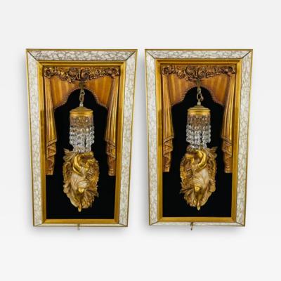 Italian Neoclassical Style Framed Man and Woman Kissing Statue Sconce a Pair