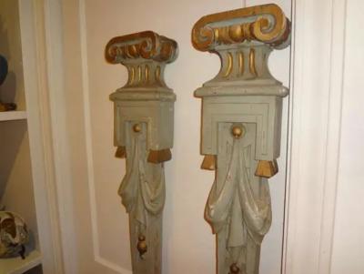 Italian Neoclassical Style Painted and Giltwood Architectural Pilaster Columns