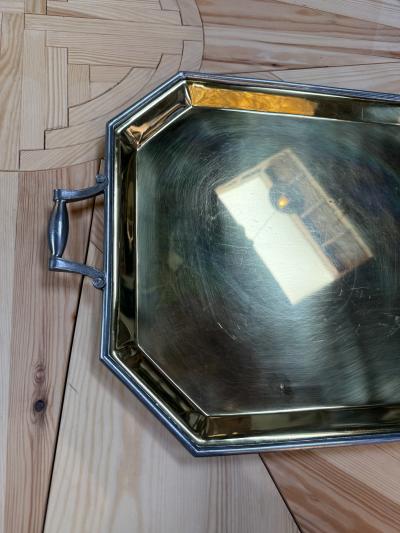 Italian Octagonal Brass and Pewter Serving Tray