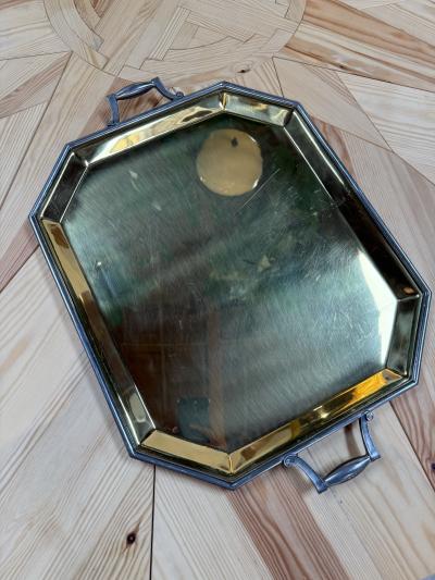 Italian Octagonal Brass and Pewter Serving Tray