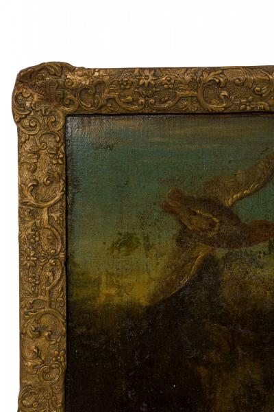 Italian Oil Painting of a White Peacock and Other Birds in a Giltwood Frame