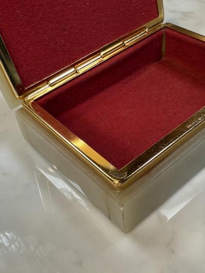 Italian Onyx and Brass Jewelry Box with Velvet Lining 1960
