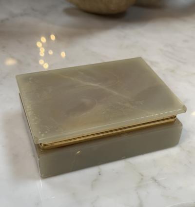 Italian Onyx and Brass Jewelry Box with Velvet Lining 1960