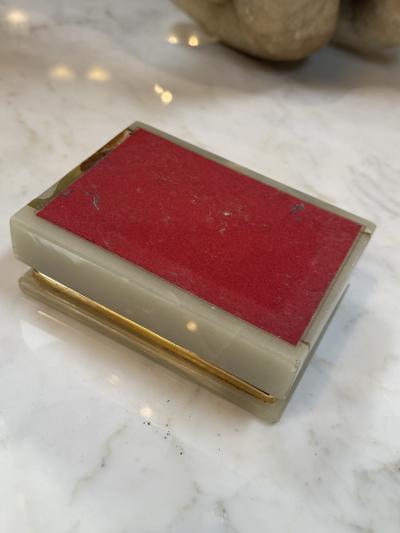 Italian Onyx and Brass Jewelry Box with Velvet Lining 1960
