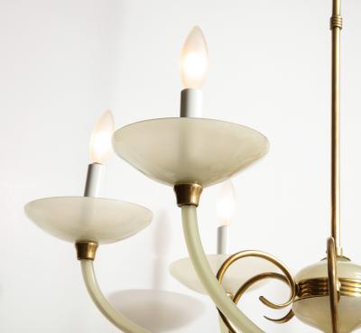 Italian Opaline Glass and Brass Six Arm Chandelier Italy circa 1950
