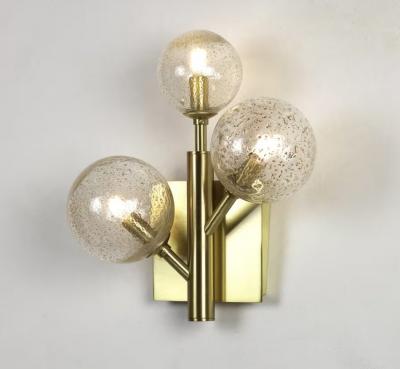 Italian Organic Bespoke Ball Flower Brass Sconce with 3 Murano Glass Spheres