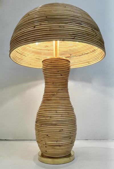 Italian Organic Modern Contemporary Brass Rattan Mushroom Table Floor Lamps