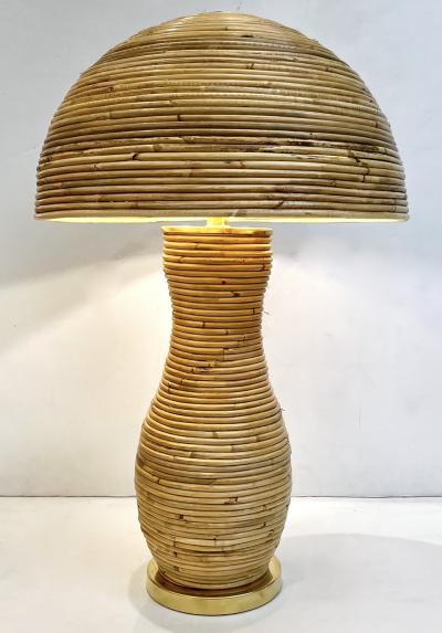 Italian Organic Modern Contemporary Brass Rattan Mushroom Table Floor Lamps