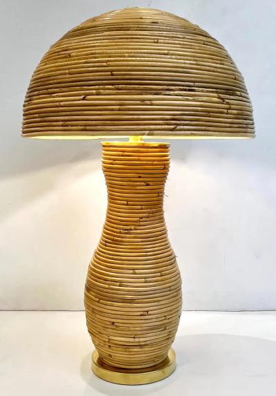 Italian Organic Modern Contemporary Brass Rattan Tall Mushroom Table Floor Lamp