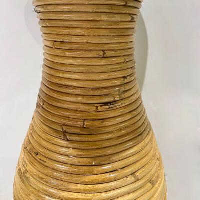 Italian Organic Modern Contemporary Brass Rattan Tall Mushroom Table Floor Lamp