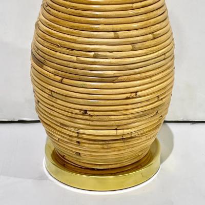 Italian Organic Modern Contemporary Brass Rattan Tall Mushroom Table Floor Lamp