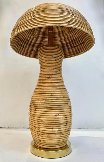 Italian Organic Modern Contemporary Brass Rattan Tall Mushroom Table Floor Lamp