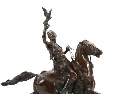 Italian Orientalist Bronze Sculpture Falconiere A Cavallo by Ferdinando deLuca