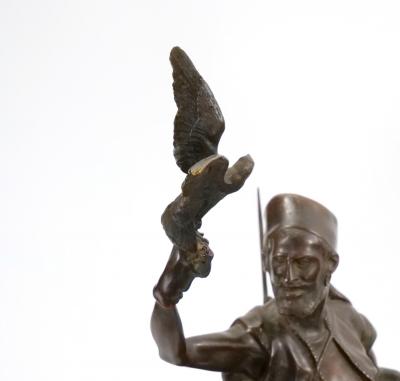 Italian Orientalist Bronze Sculpture Falconiere A Cavallo by Ferdinando deLuca