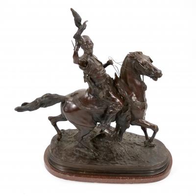 Italian Orientalist Bronze Sculpture Falconiere A Cavallo by Ferdinando deLuca