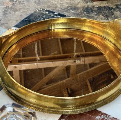Italian Oval Brass Tray with mirror Italy 70s