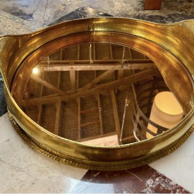 Italian Oval Brass Tray with mirror Italy 70s