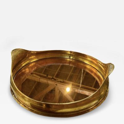 Italian Oval Brass Tray with mirror Italy 70s