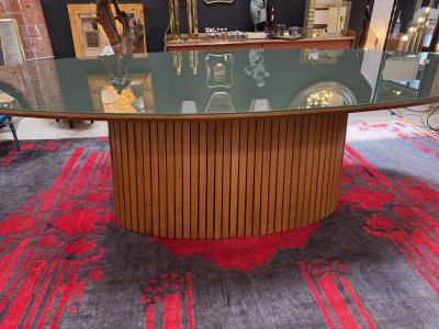 Italian Oval Dining Table with Fluted Wood Base 1970s