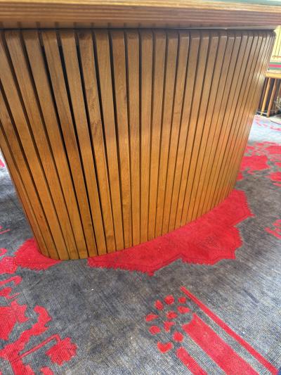 Italian Oval Dining Table with Fluted Wood Base 1970s