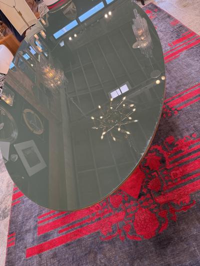 Italian Oval Dining Table with Fluted Wood Base 1970s