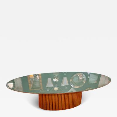 Italian Oval Dining Table with Fluted Wood Base 1970s