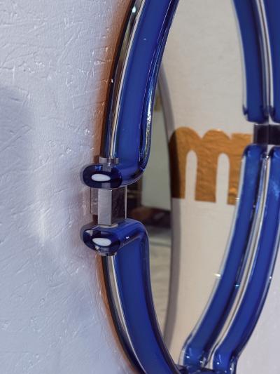 Italian Oval Mirror with Sculptural Blue Frame 1980s