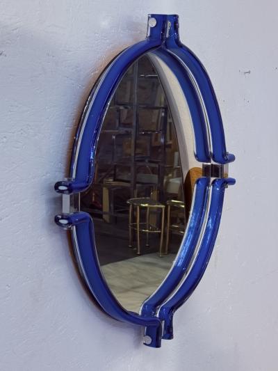 Italian Oval Mirror with Sculptural Blue Frame 1980s