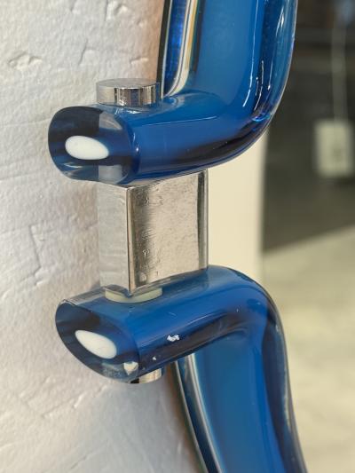 Italian Oval Mirror with Sculptural Blue Frame 1980s