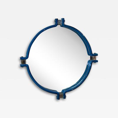 Italian Oval Mirror with Sculptural Blue Frame 1980s