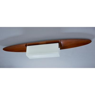 Italian Oval Wood and Opaline Ceiling Light 1960s