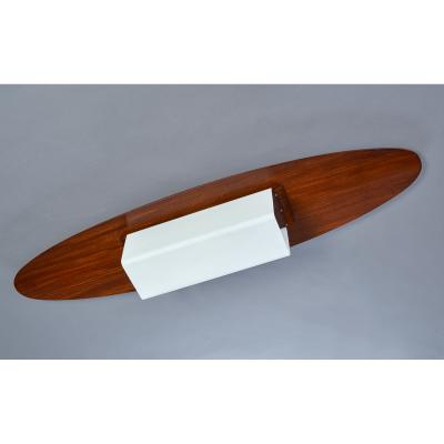Italian Oval Wood and Opaline Ceiling Light 1960s