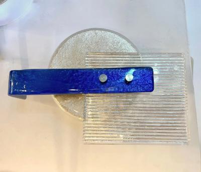 Italian Pair Champagne Silver Blue Crystal Murano Glass Abstract Design Sconces