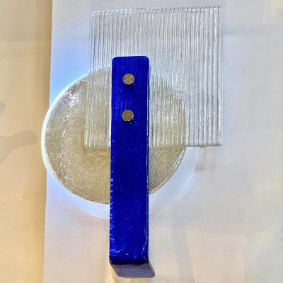 Italian Pair Champagne Silver Blue Crystal Murano Glass Abstract Design Sconces