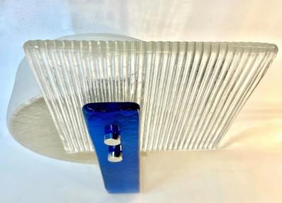 Italian Pair Champagne Silver Blue Crystal Murano Glass Abstract Design Sconces