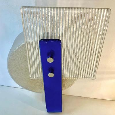 Italian Pair Champagne Silver Blue Crystal Murano Glass Abstract Design Sconces