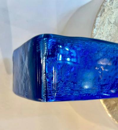 Italian Pair Champagne Silver Blue Crystal Murano Glass Abstract Design Sconces