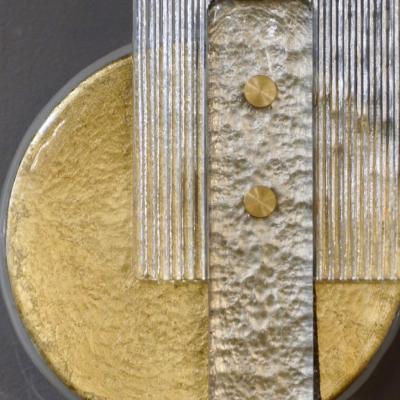 Italian Pair of Abstract Modern Gold Silver and Crystal Murano Glass Sconces