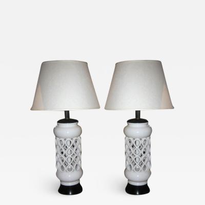 Italian Pair of Pierced Ceramic Table Lamps