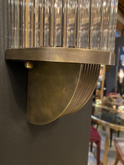 Italian Pair of Tubular Glass Sconces With Brass Italy 1940s