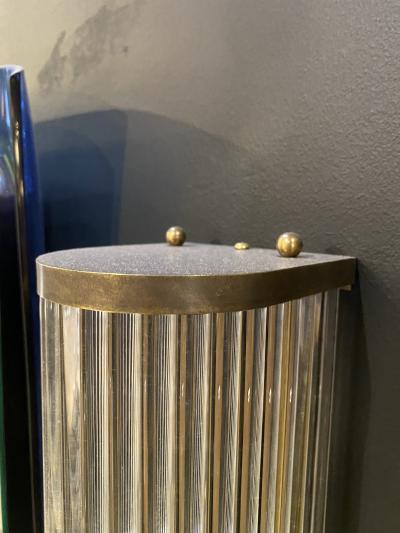 Italian Pair of Tubular Glass Sconces With Brass Italy 1940s
