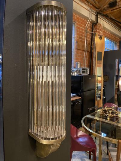 Italian Pair of Tubular Glass Sconces With Brass Italy 1940s