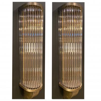 Italian Pair of Tubular Glass Sconces With Brass Italy 1940s