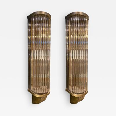 Italian Pair of Tubular Glass Sconces With Brass Italy 1940s