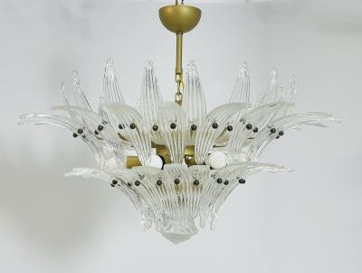 Italian Palmette Chandelier with Clear Murano Glass Leaves 1990s
