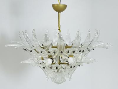 Italian Palmette Chandelier with Clear Murano Glass Leaves 1990s