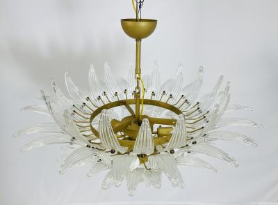 Italian Palmette Chandelier with Clear Murano Glass Leaves 1990s