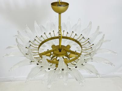 Italian Palmette Chandelier with Clear Murano Glass Leaves 1990s