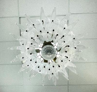 Italian Palmette Chandelier with Clear Murano Glass Leaves 1990s