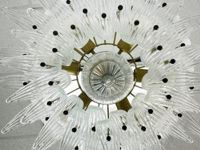 Italian Palmette Chandelier with Clear Murano Glass Leaves 1990s